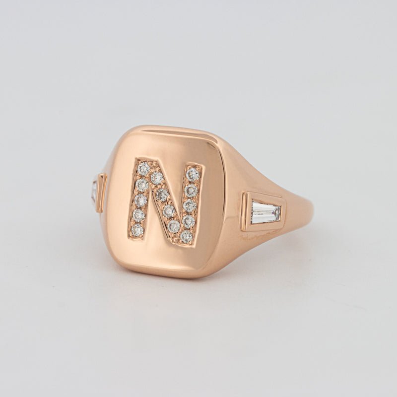 Diamond Initial "N" Signet Ring - ZIZOV DIAMONDS