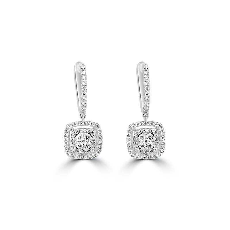Invisible Double Halo Square Dangling Earring - ZIZOV DIAMONDS