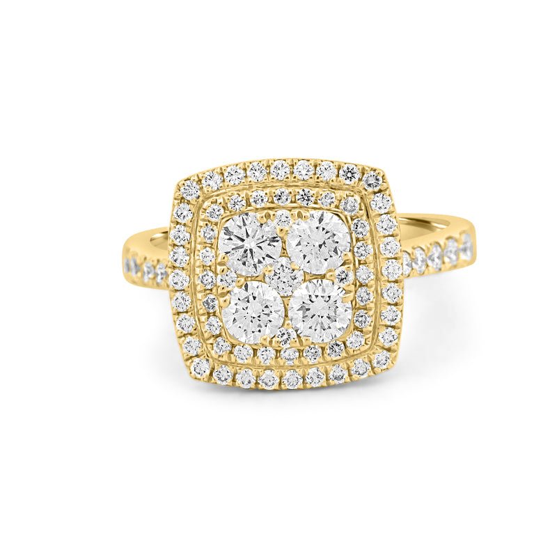 Invisible double halo square ring - ZIZOV DIAMONDS