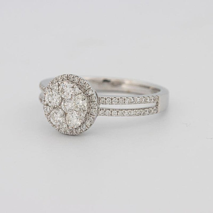 Invisible round halo diamond ring with split band - ZIZOV DIAMONDS