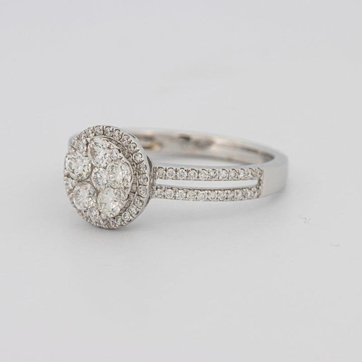 Invisible round halo diamond ring with split band - ZIZOV DIAMONDS
