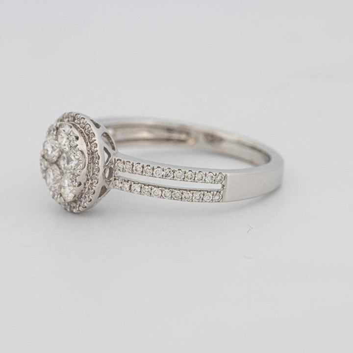Invisible round halo diamond ring with split band - ZIZOV DIAMONDS