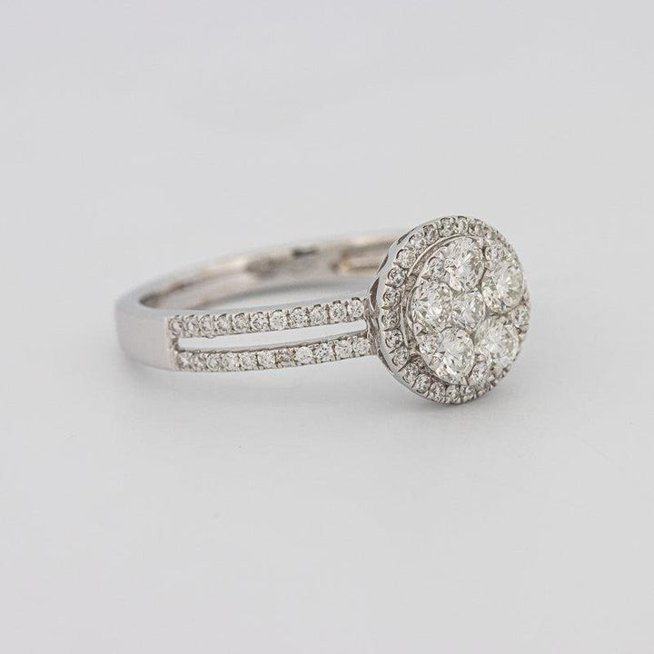Invisible round halo diamond ring with split band - ZIZOV DIAMONDS
