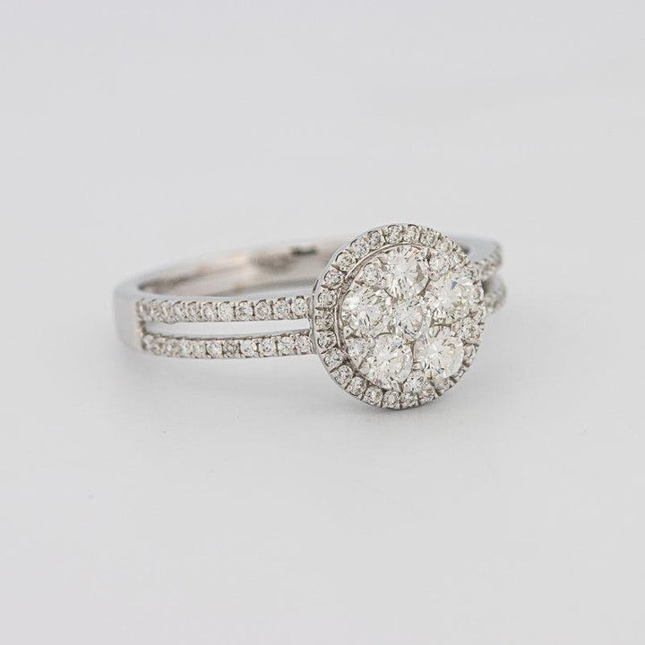 Invisible round halo diamond ring with split band - ZIZOV DIAMONDS