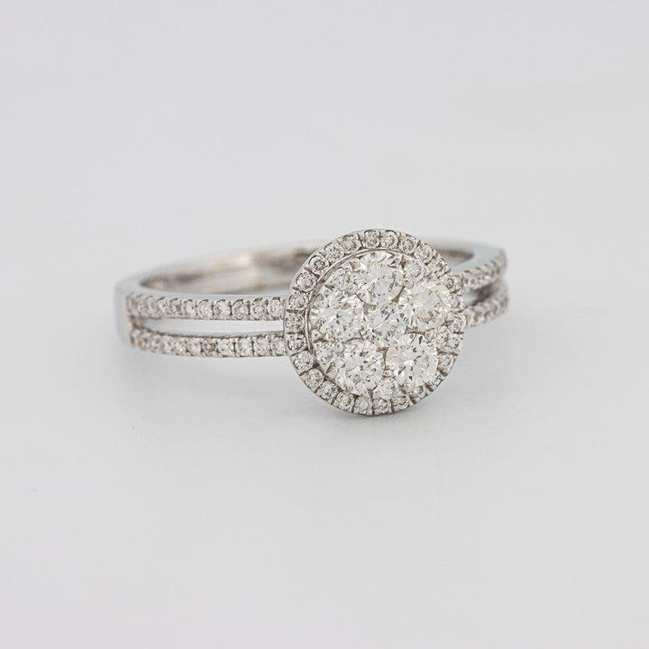 Invisible round halo diamond ring with split band - ZIZOV DIAMONDS