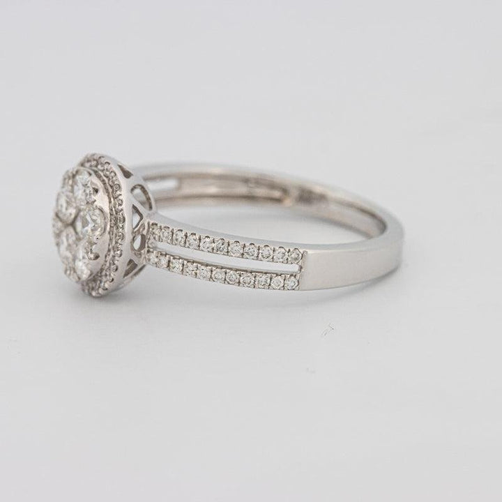 Invisible round halo diamond ring with split band - ZIZOV DIAMONDS