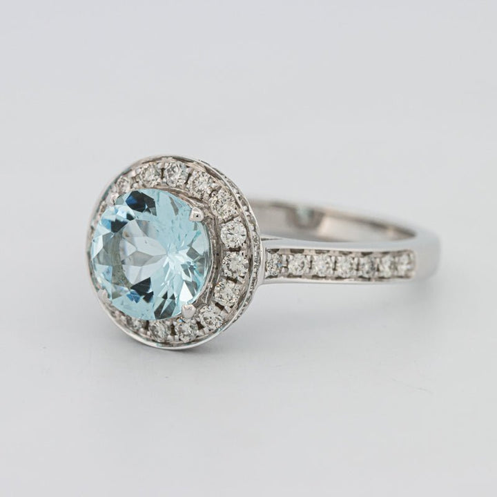 Round Aquamarine Halo Ring - ZIZOV DIAMONDS