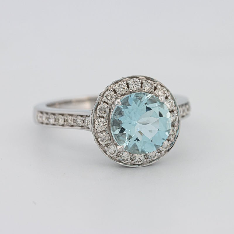 Round Aquamarine Halo Ring - ZIZOV DIAMONDS