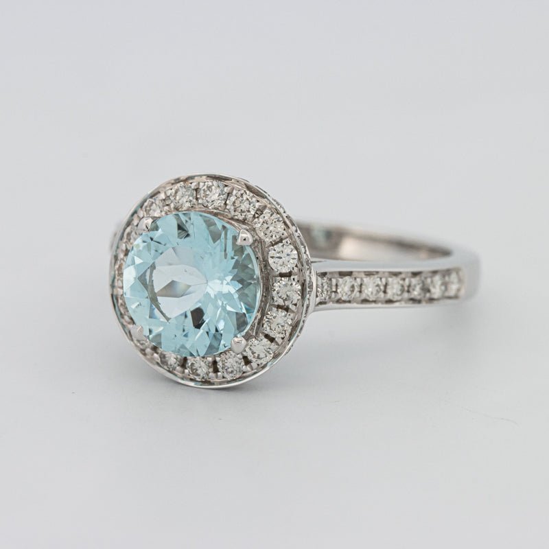 Round Aquamarine Halo Ring - ZIZOV DIAMONDS