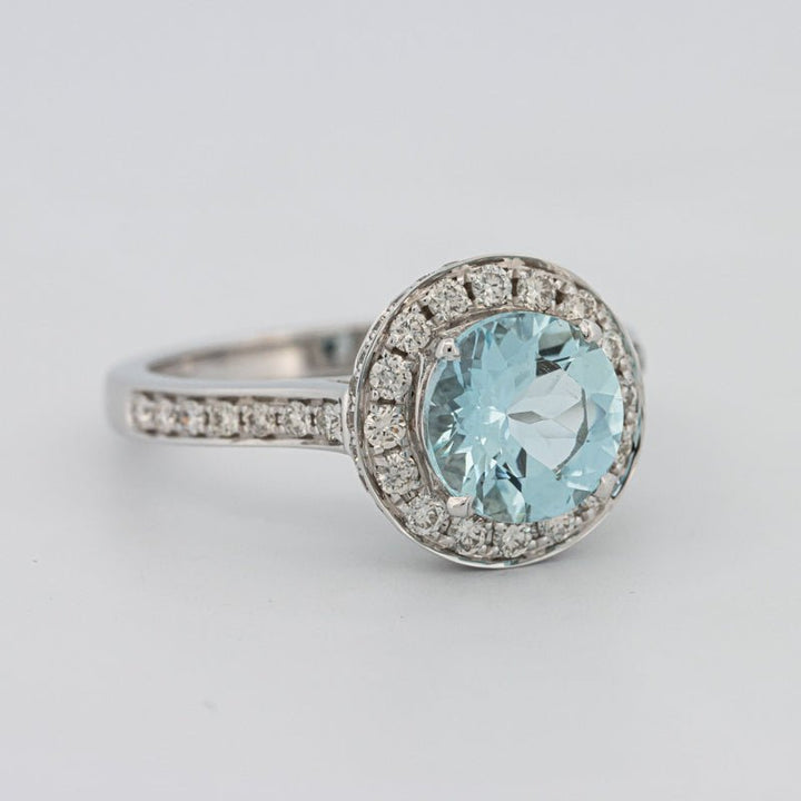 Round Aquamarine Halo Ring - ZIZOV DIAMONDS