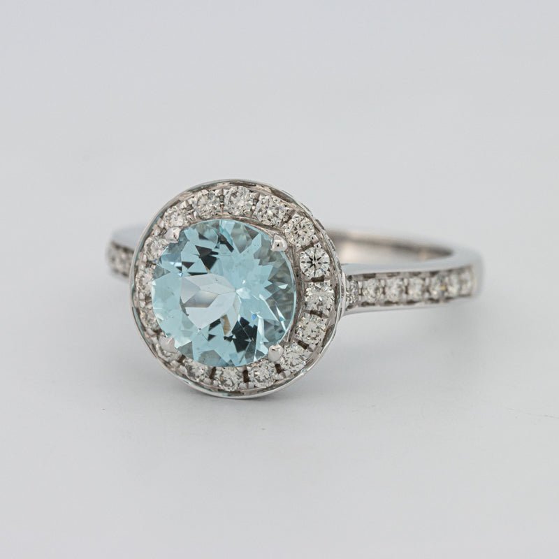 Round Aquamarine Halo Ring - ZIZOV DIAMONDS
