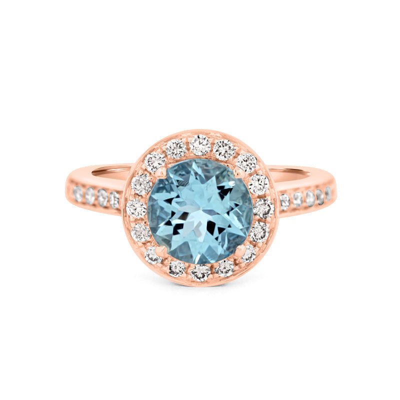 Round Aquamarine Halo Ring - ZIZOV DIAMONDS