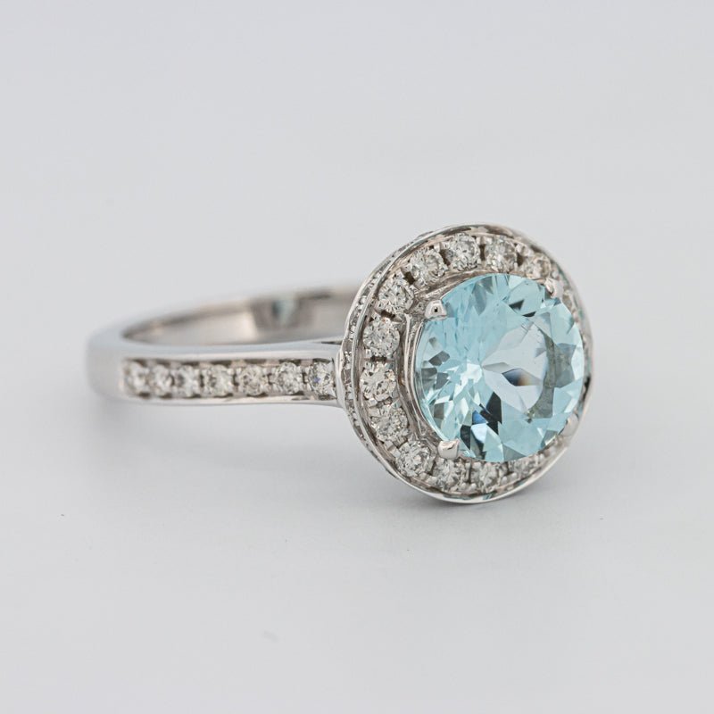 Round Aquamarine Halo Ring - ZIZOV DIAMONDS