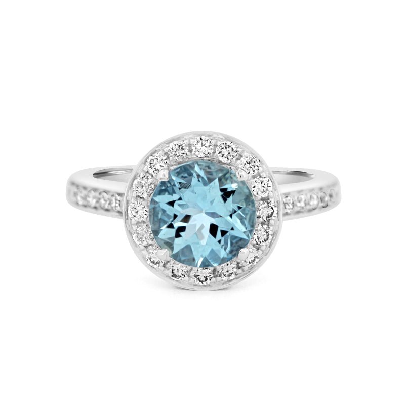 Round Aquamarine Halo Ring - ZIZOV DIAMONDS