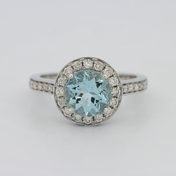 Round Aquamarine Halo Ring - ZIZOV DIAMONDS