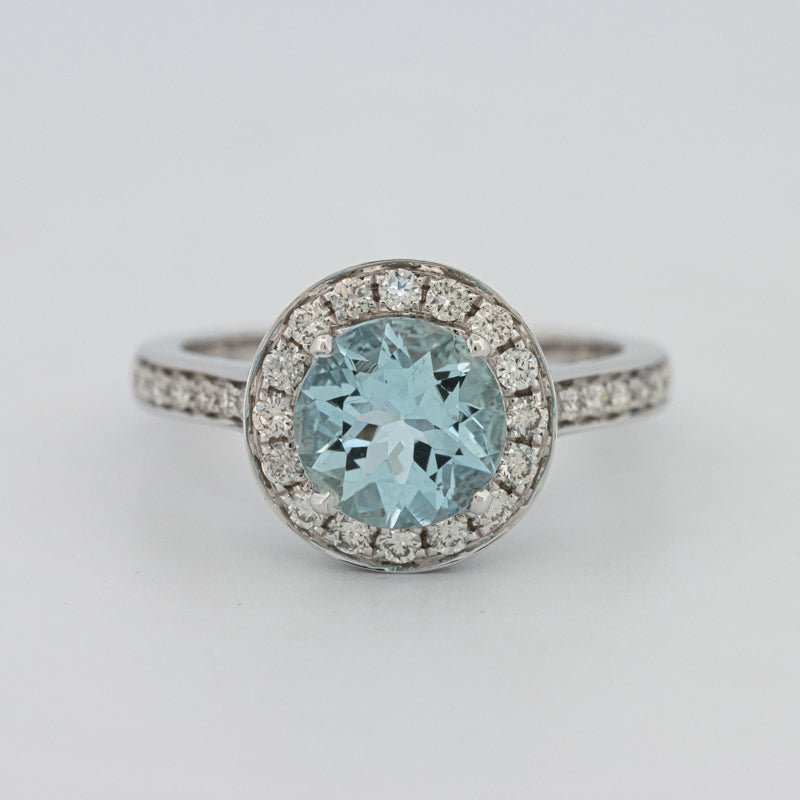 Round Aquamarine Halo Ring - ZIZOV DIAMONDS