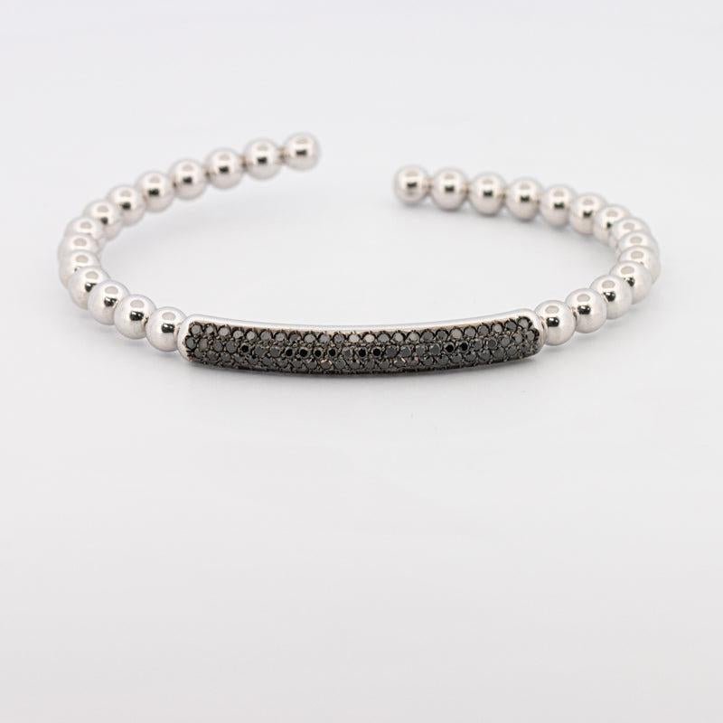 White Gold (open) Bangle with Black Diamonds - ZIZOV DIAMONDS